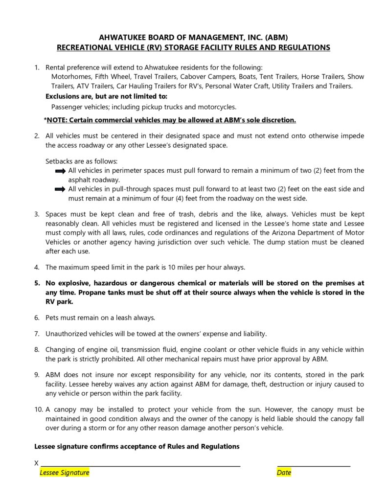 RV Storage Ahwatukee, AZ Ahwatukee Board of Management